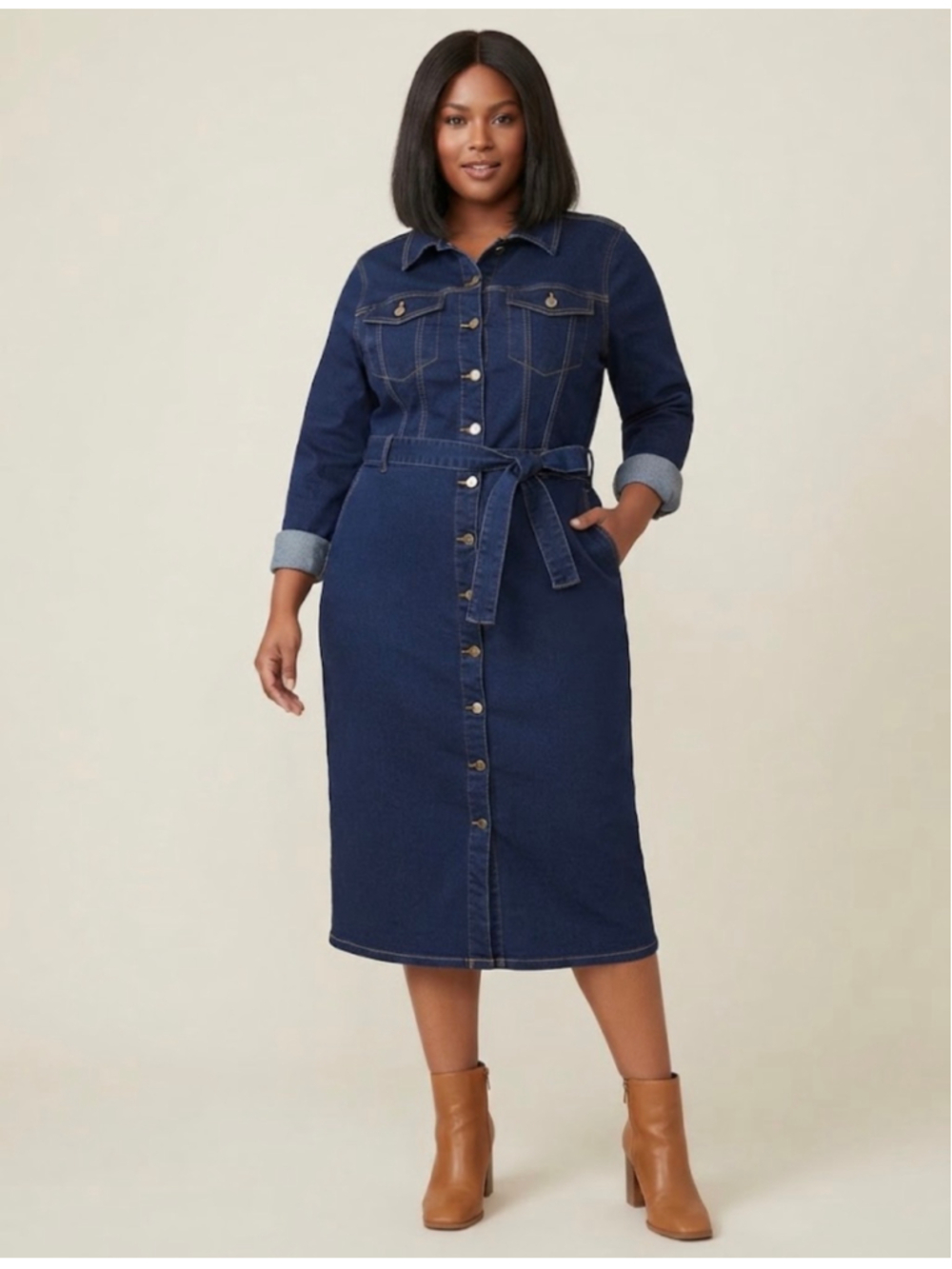 Fashion Nova Denim Midi Dress Plus 1X Blue